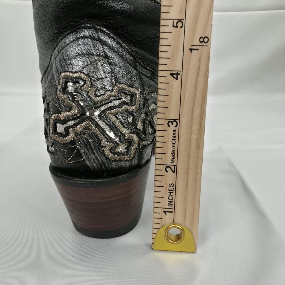 Ferrini Womens Cowboy Boots Size 9 B Black Leather Cross Rose Gothic Western - Picture 9 of 14